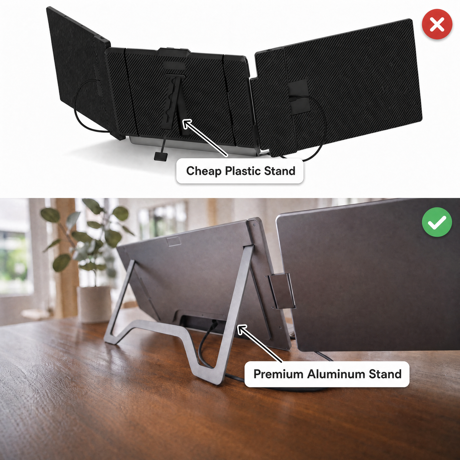Portable monitor requiring multiple cables